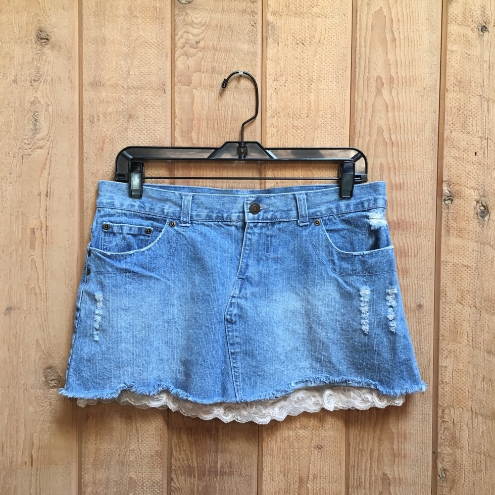 Distressed Denim Mini Skirt
